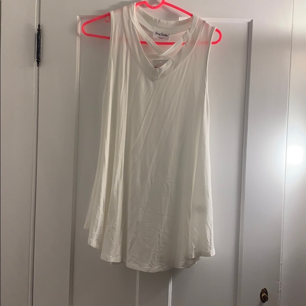 Flowy white dress shirt.